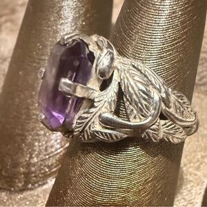 Vintage Carol Felley Amethyst 925 wing/leaf filigree design